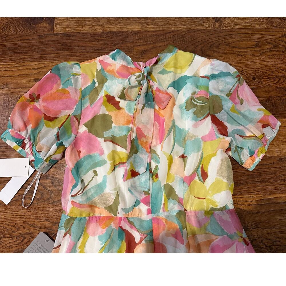 Julia Jordan Floral Puff Sleeve Midi Dress Chiffon Watercolor Women’s 10 NWT - Picture 4 of 12